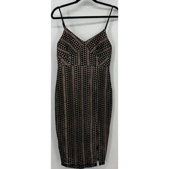 Lulus Dress Size Medium Black Crochet Lined Slit Front Adjustable Strap WomenNew - Picture 1 of 8